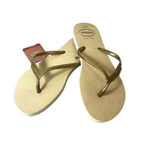 Havaianas Sandals Metallic Gold Womens Sz 9-10 Flip Flops Summer Beach Thong NEW